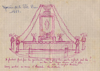 Croquis réalisé par Madeleine Cauhapé, Reposoir de la fête Dieu 1952 croquis